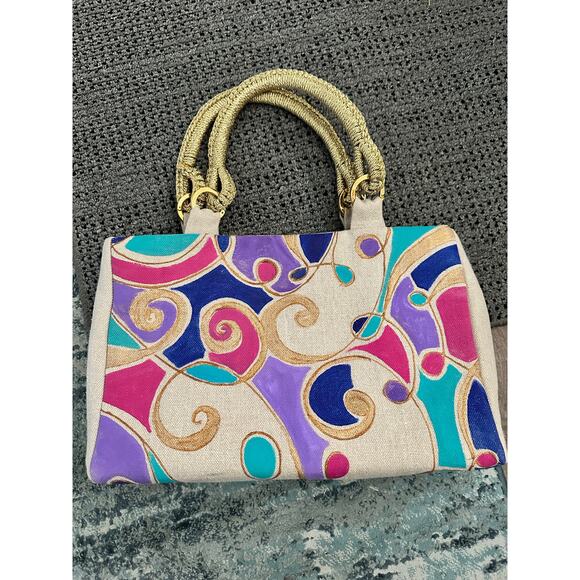 Pippa Toledo OOAK CRUISE ART TO WEAR METALLIC HANDLE TOTE BAG - Picture 1 of 5